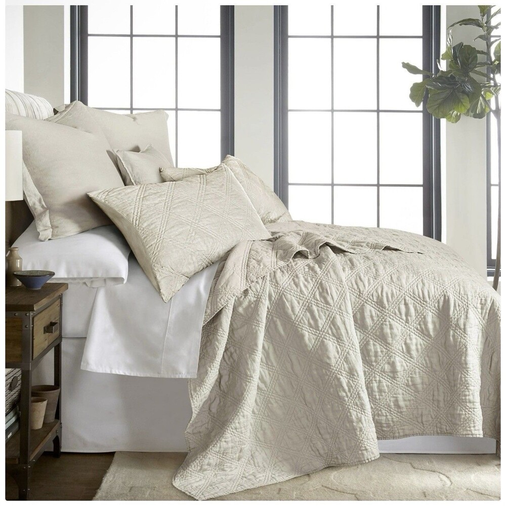 Levtex Home Washed Linen Cream King Quilt  NEW